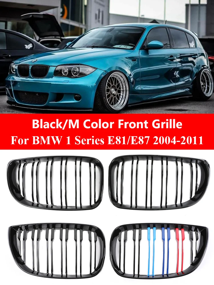 For BMW 1 Series E81 E87 2004-2011 Facelift M Style Racing Grille Front Bumper Kidney Gloss Black Grill Cover Car Accessories