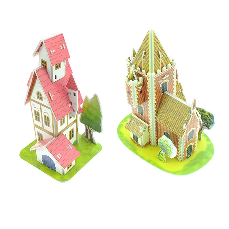 Mainan Puzzle anak Diy buatan tangan blok bangunan 3d teka-teki Stereo rumah kartun Eropa Villa kebun binatang Model Puzzle hadiah p323