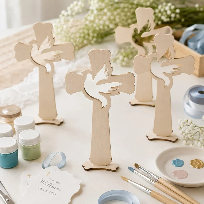 Wooden Peace Dove Cross Slices 10cm Unfinished Wood Cross Dove Cutouts Craft Ornament Christian Religious Home Decoration Gift view 6