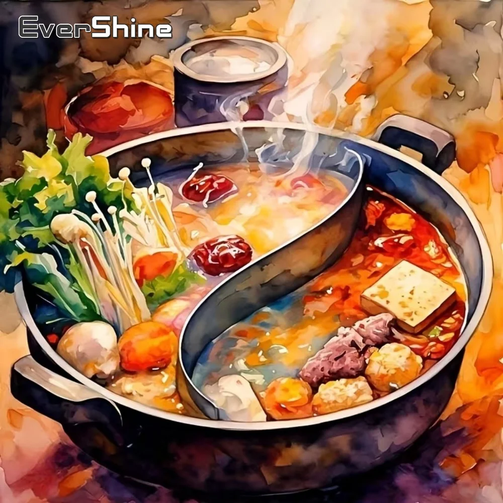 

EverShine 5D DIY Diamond Painting Hot Pot Food Picture of Rhinestones Diamond Mosaic Kitchen Embroidery Handmade Hobby
