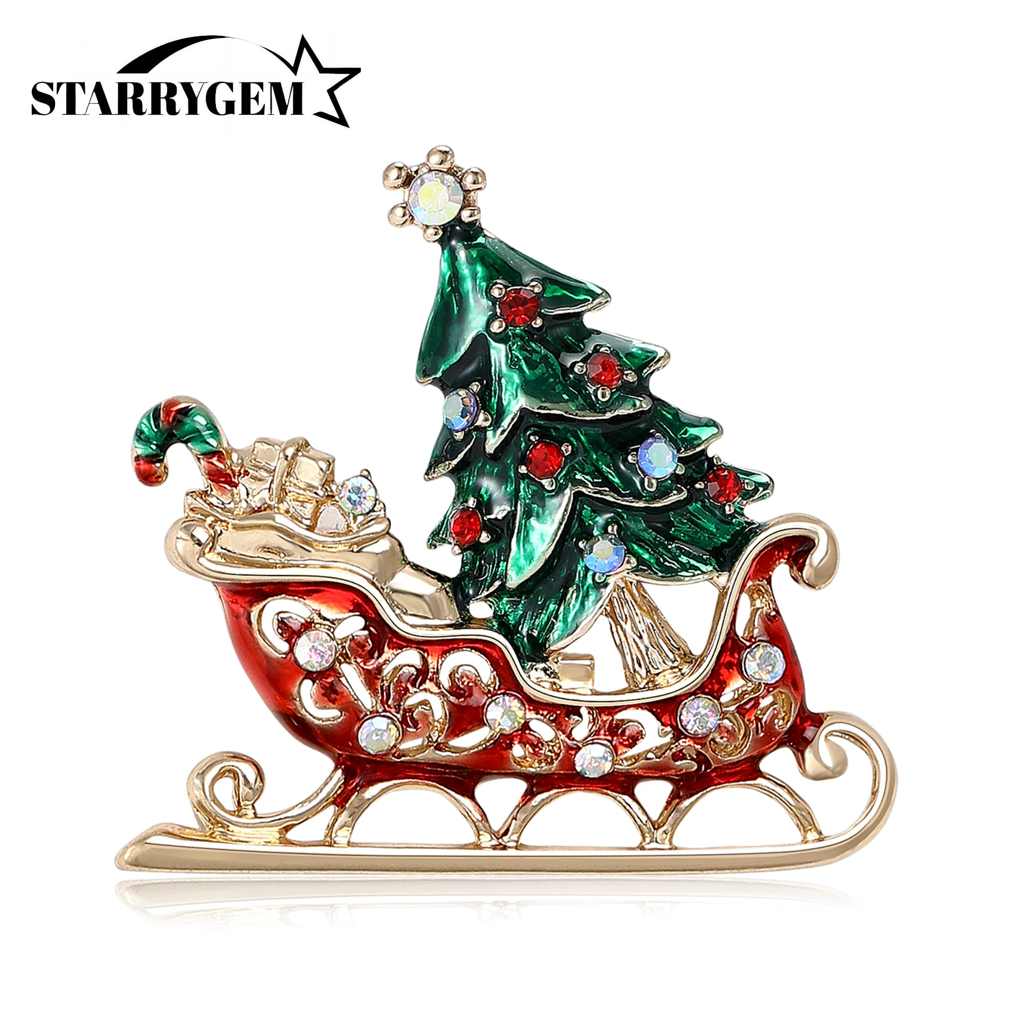 Christmas Rhinestones Sleigh Brooches for Women Unisex Enamels Tree Car Pins Office Party Friend Gifts Jewelry Accessories