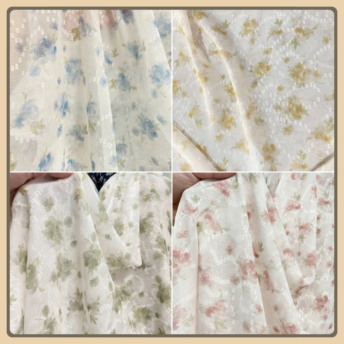 Floral Cotton Voile Jacquard Fabric Semi Transparent Lightweight High Grade Material For Skirt Dress Headwear DIY Clothing