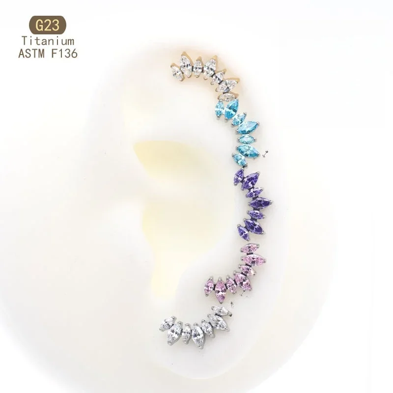 G23 Titan-Lippenringe Marquise CZ mit flacher Rückseite, innen gewindet, Labret, Tragus, Helix, Knorpelohrringe, Schmuckzubehör – Detail 7