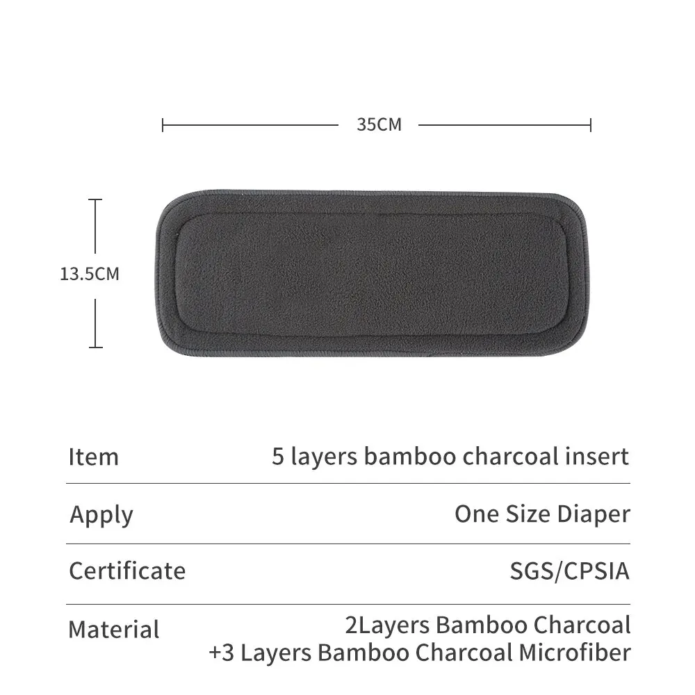 Super Absorbent 5 Layers Bamboo Charcoal Insert Reusable Baby Nappy Diaper Insert For Baby Cloth Diaper Nappy