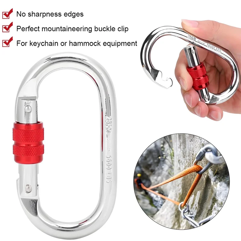 

B84B-3 Pack Of 25 KN Large Carabiner Hooks, Stainless Steel, Heavy Duty Use For Climbing, Hammocks, Dogs