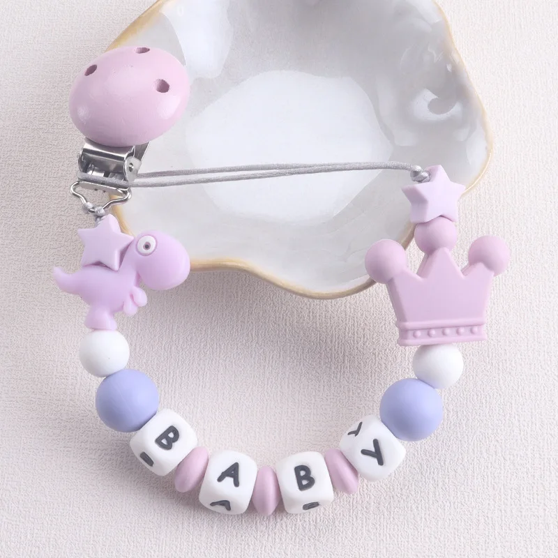 Baby Handmade Silicone Wooden Dummy Pacifier Clip Safe Teething Chain Teether Pacifier Holder Chain