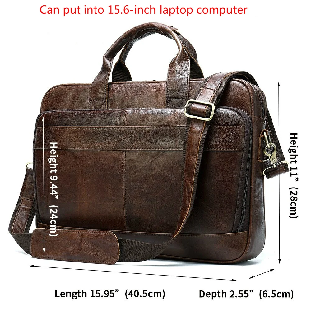 Imagem -04 - Maleta de Couro Genuíno para Homens Bolsas do Portátil do Escritório Bolsa Masculina Macbook Pro Acer hp Dell 15.6 Novo 2024