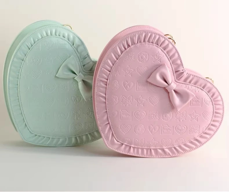 Original Sweetheart Embossed Heart Chocolate Lolita Bow Handbag for Women Japanese Original Sweet Cute Lo Messenger Bag Girl