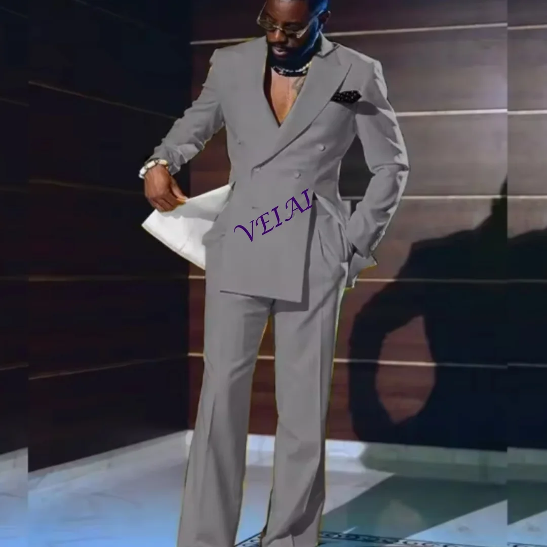 

Индивидуальные комплекты из 2 предметов Terno Masculino, свадебные костюмы на заказ для мужчин, светло-серые смокинги для жениха, костюмы для выпускного вечера, куртка + брюки