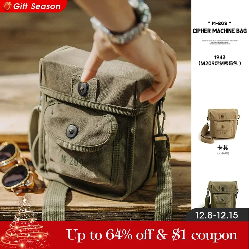 Maden Vintage M209 Tactical Cipher Machine Bag Outdoor Canvas Shoulder Crossbody Tote Bag Magnetic Buckle Square Waist Packs