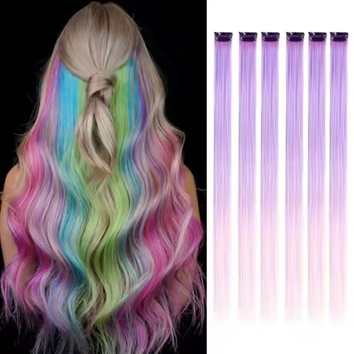 Clip in Hair Extensions Colored Party Highlights 22 inches 6pcs/pack Multi-colors Straight Hair Synthetic Hairpieces Royal Blue - Image 16