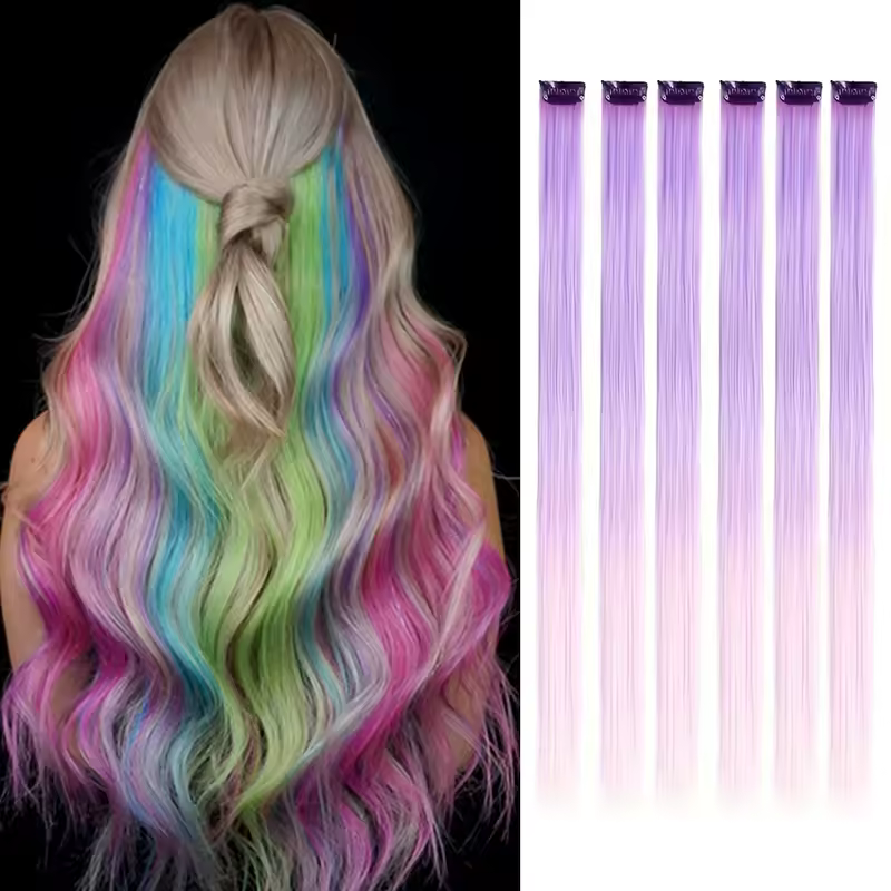 Clip in Hair Extensions Colored Party Highlights 22 inches 6pcs/pack Multi-colors Straight Hair Synthetic Hairpieces Royal Blue - Image 16