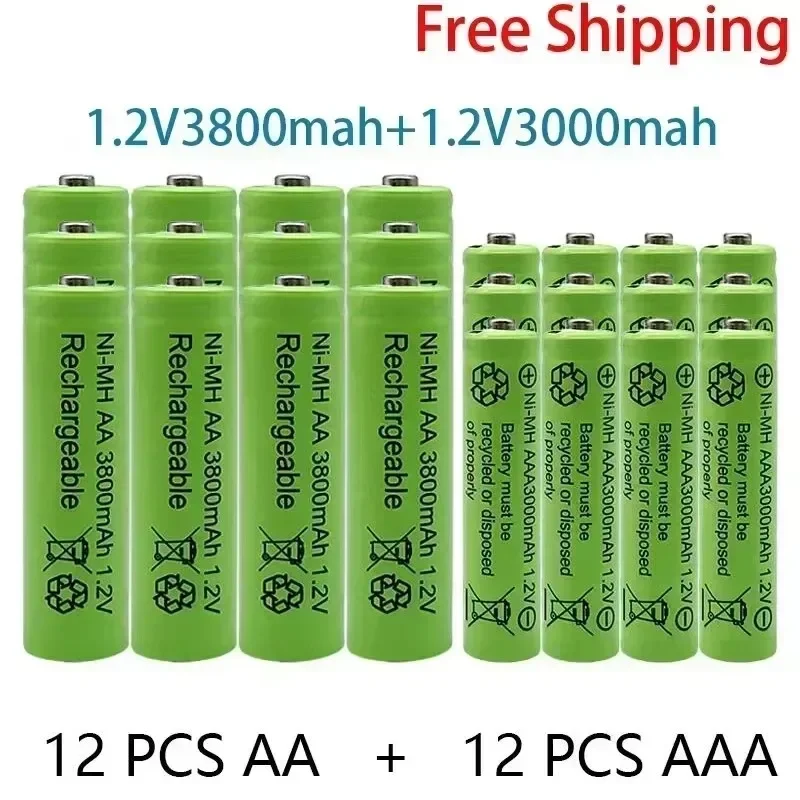 

Original 1.2V Rechargeable battery 100% genuine 1.2V AA 3800mAh +AAA 3000mAh Rechargeable battery NI-MH battery free shipping