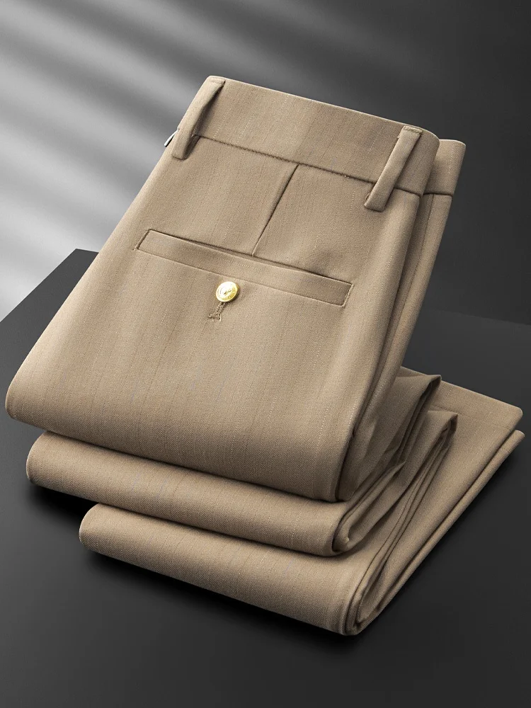 

Slim Fit Summer Lightweight Casual Pants Men's Busin Straight Leg Drapey West Pants Long Pants Fine Stripe k Pattern