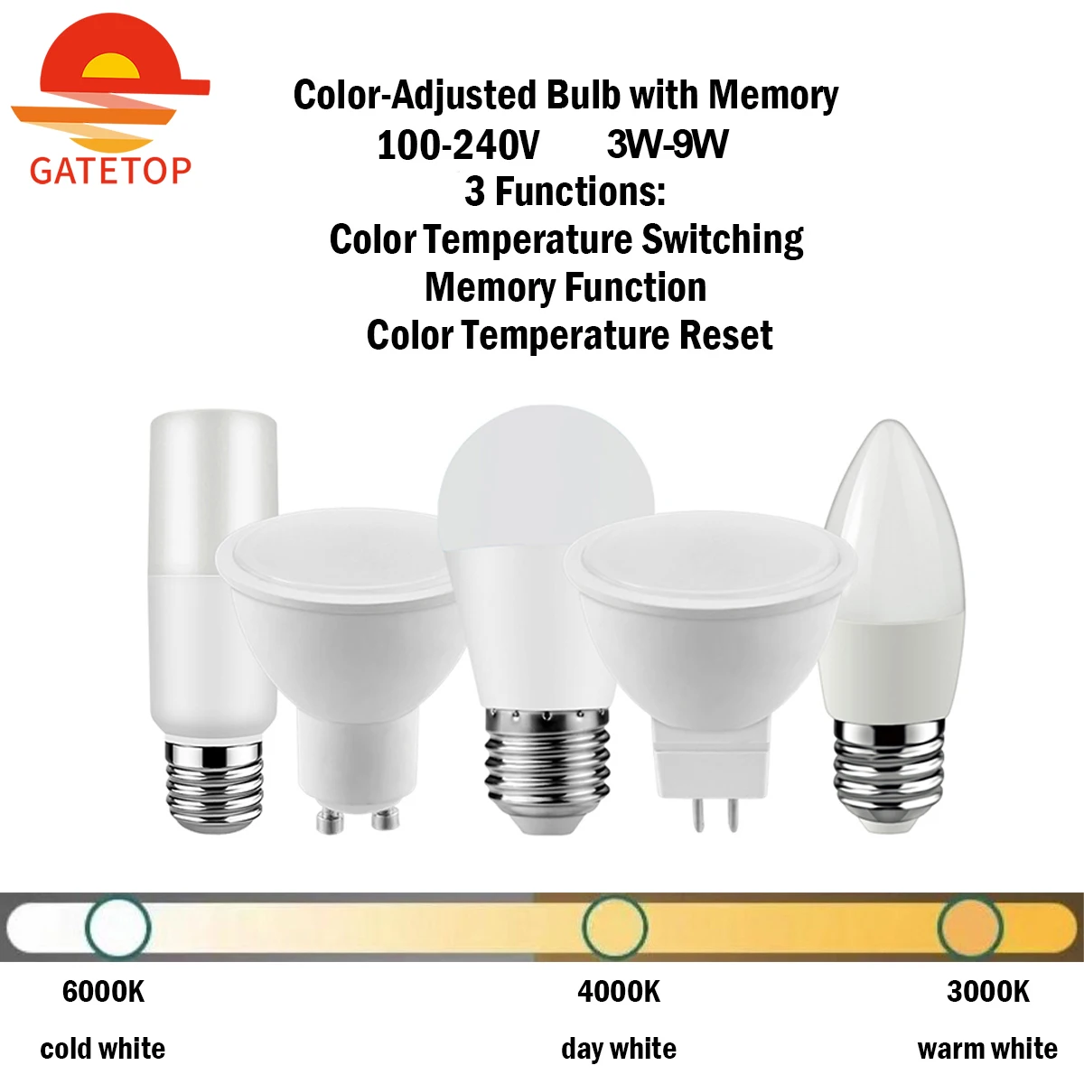 

1/3/5/6/8/10PCS LED Color-adjusted Bulb AC120V/AC220V 3W-9W CCT, Memory Function, Color Temp Reset Light For Interiors Lighting