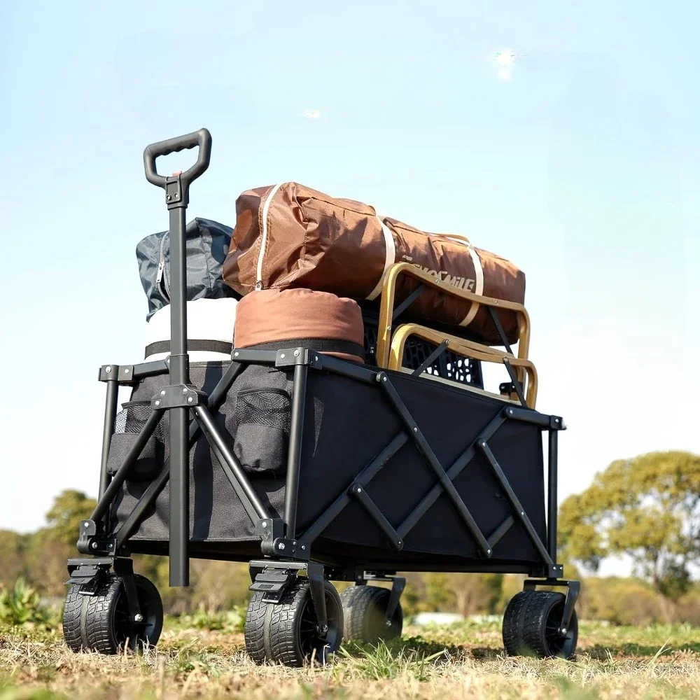 

Garden Cart, Collapsible Folding Utility Wagon Cart, Adjustable Handle, 400lb Capacity with Big Wheels Outdoor Use, Garden Cart