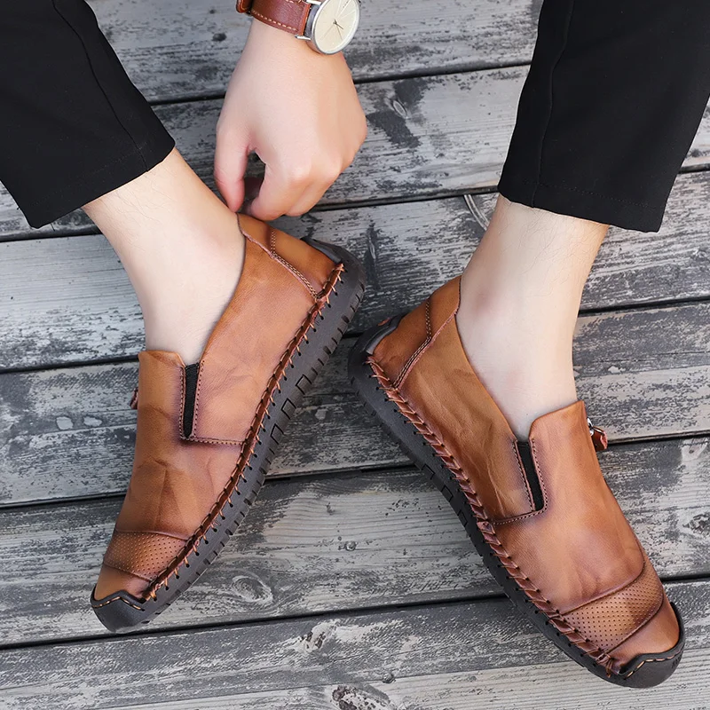 

Men Autumn Breathable Plus Size Casual Shoes Business Soft Sole Soft Surface Hand Sewn Breathable Comfortable Driving Lazy Shoe