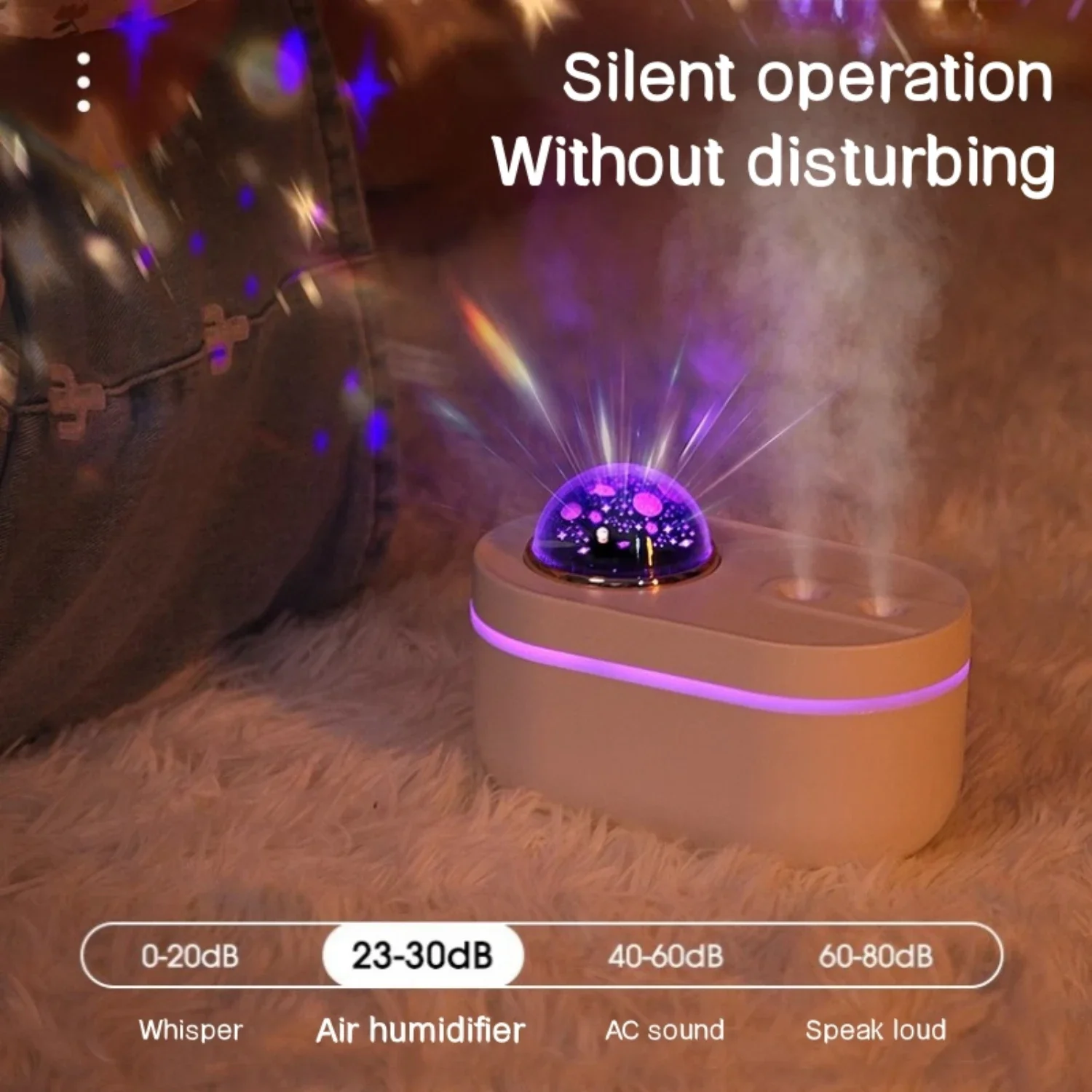 Ideal for Baby Room - Chic Wireless USB Charging Starry Sky Light Projection Lamp with Double Nozzles Humidifier for Heavy Fog M