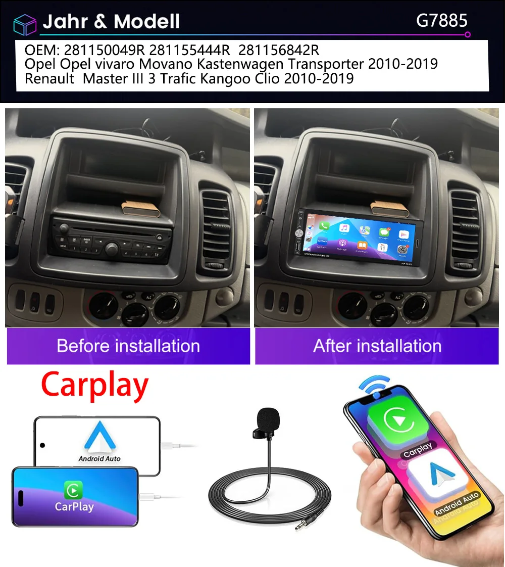 Android Auto Car radio Carpaly GPS Navigation HD Reverse camera For Opel vivaro Movano Renault Master III 3 Trafic Kangoo Clio