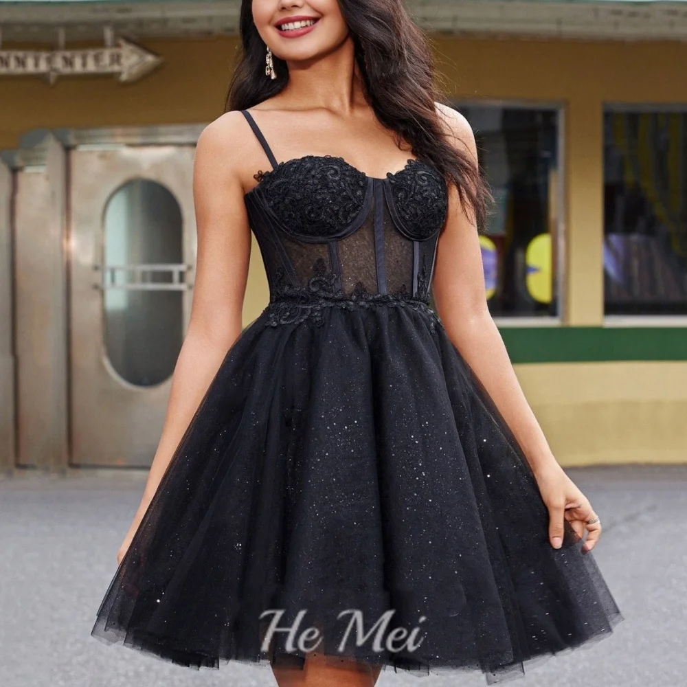 

Romantic Prom Gowns A Line Sweetheart Neck Homecoming Dress Mini Spaghetti Straps Shiny Party Dresses New Arrival فساتين سهرة