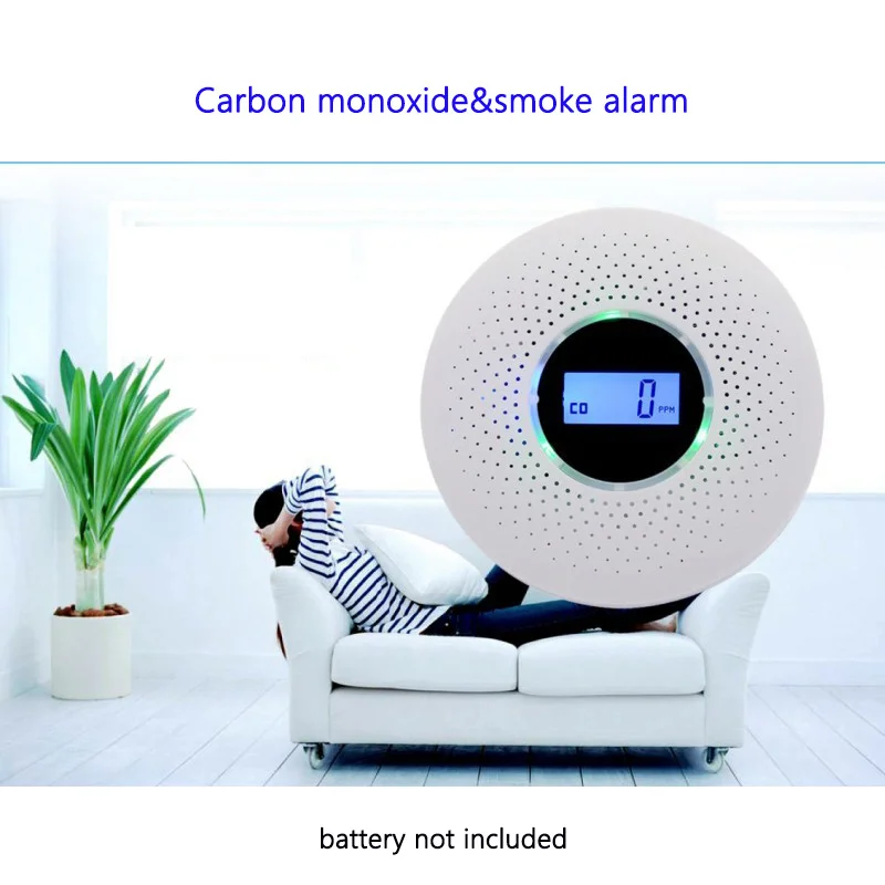 Composite Two in One Carbon Monoxide Smoke Alarm Gas Detection Audible and Visual Detector CO Fire Sensing Color Light Display