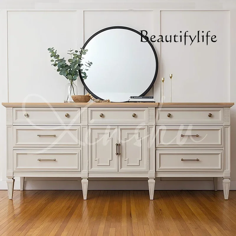 

ZL French White Solid Wood TV Cabinet Living Room Home Side Cabinet Shelf American Retro Storage Locker