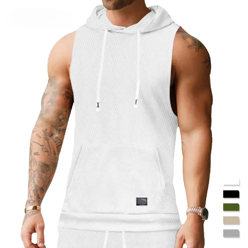 

2025 European and American summer sleeveless vest shirt men's waistcoat casual hooded sweater T-shirt hip-hop sweatshirt