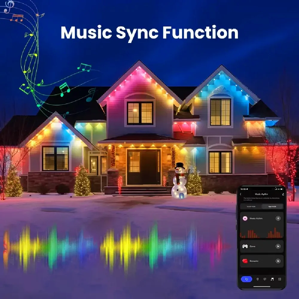 196FT/147FT/98FT/49FT أضواء خارجية دائمة RGB + IC أضواء عيد الميلاد الذكية سلسلة مقاوم للماء لزينة عطلة السنة الجديدة
