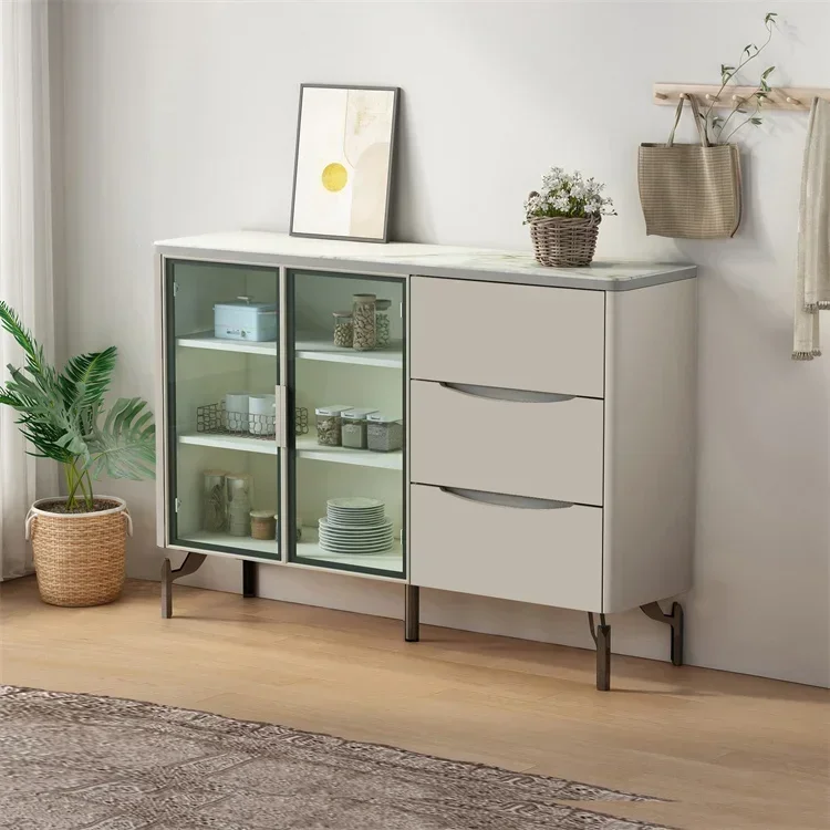 

# Белый глянцевый золотой мрамор, новейший деревянный буфет из массива дерева, ореховый шкаф, обеденный набор, сервант