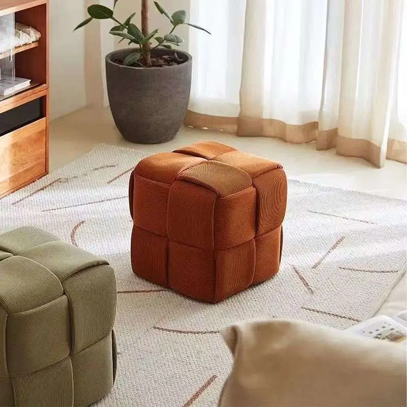

Household Sofa Fabric Small Square Stool Creative Rubik's Cube Foot Stool Solid Wood Shoe Stool