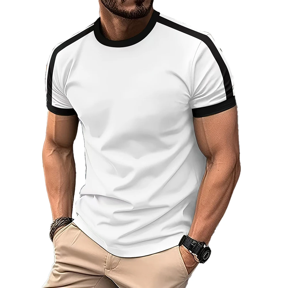 

Sports Bottoming Tee Men Gym T-Shirt 5 Spandex 95 Polyester Short Sleeve Style Bottoming Wear Solid Color Pattern