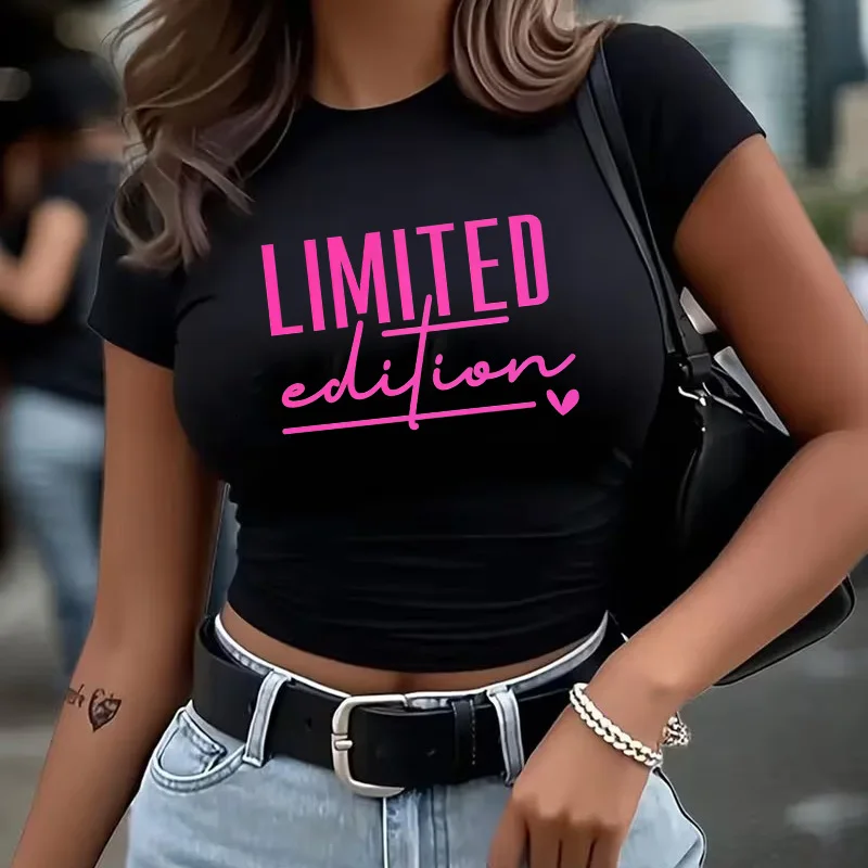 Y2K Crop-Tops für Damen mit sexy Buchstaben-Print, Vintage Cropped T-Shirt, 90er Jahre Grafik-T-Shirt, Kurzarm-T-Shirt, Kleidung