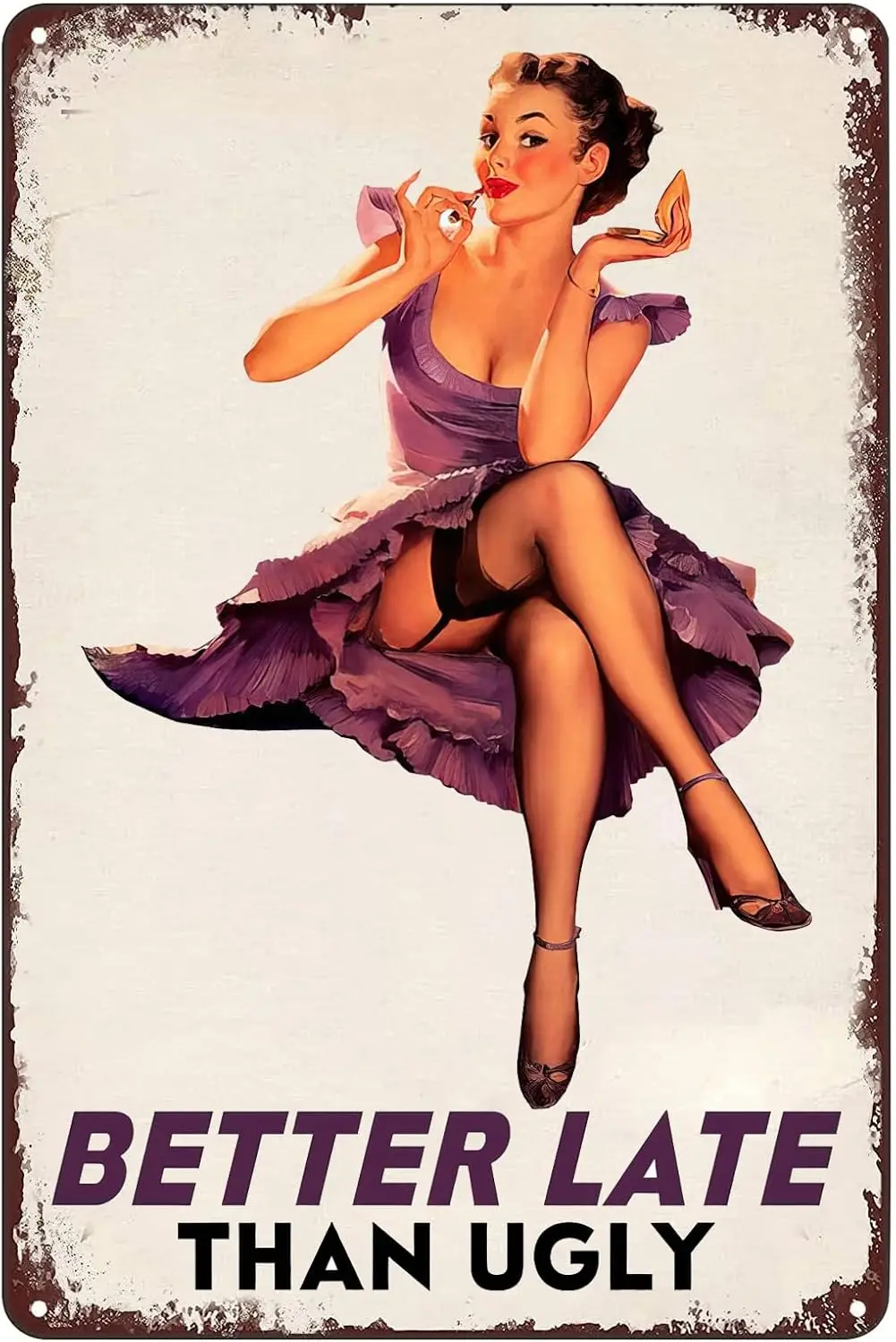 Sexy Pinup Posters Vintage Metal Sign Better Late Than Ugly Tin Painting Wall Art Plaque Decor for Home Bathroom Hotel Club sign