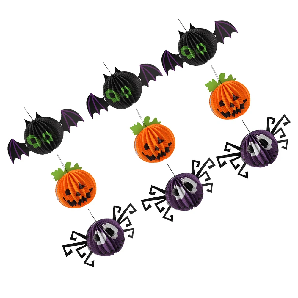

9 Pcs Halloween Lantern Paper Lanterns Spider Decorations Chandelier Hanging Pumpkin