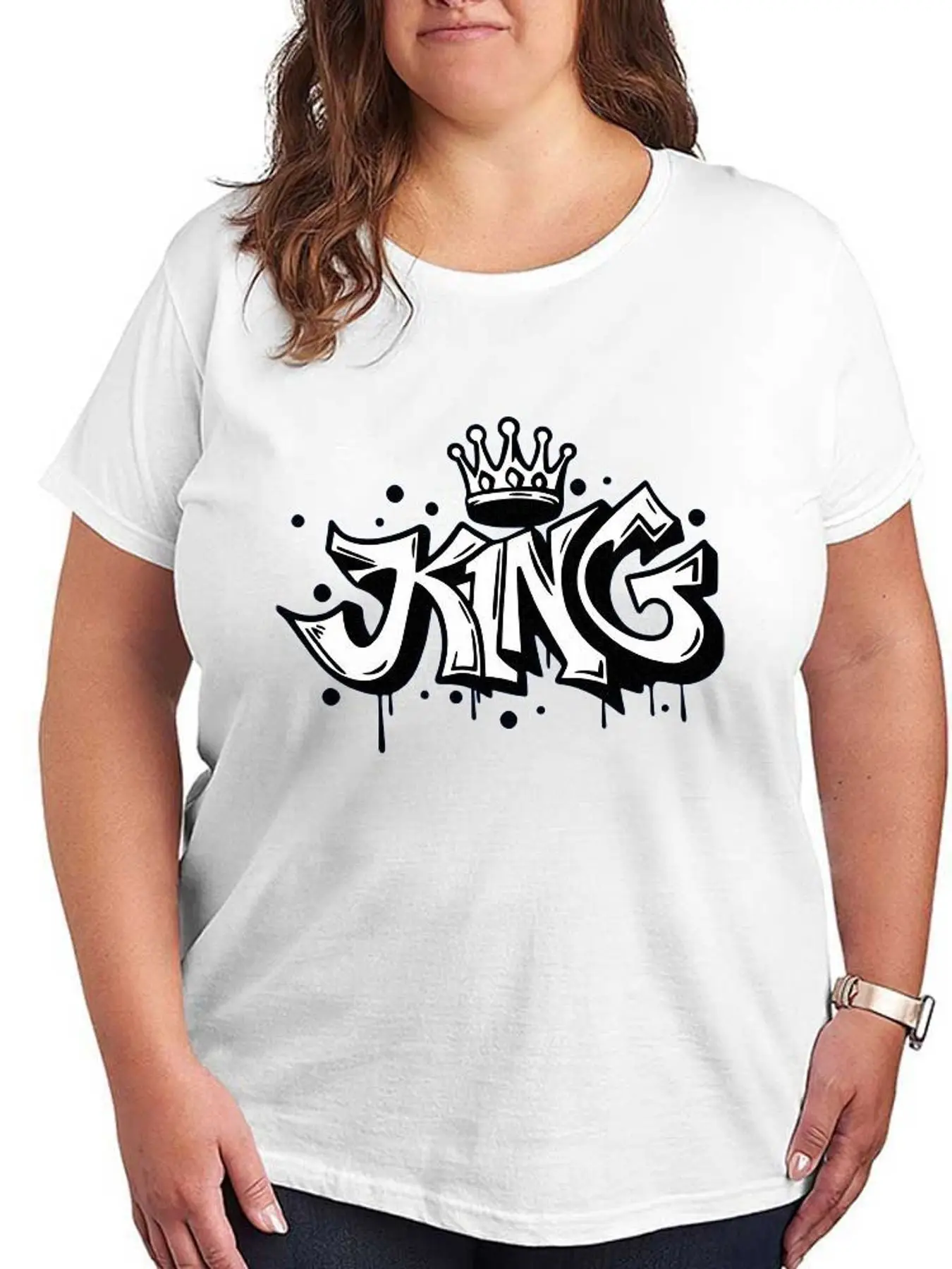 King Crown Graffiti Graphic T Shirt Women Fashion Stretchy Plus Size Tops Short Sleeve Summer Casual Loose Streetwear Tee Clothes view 4