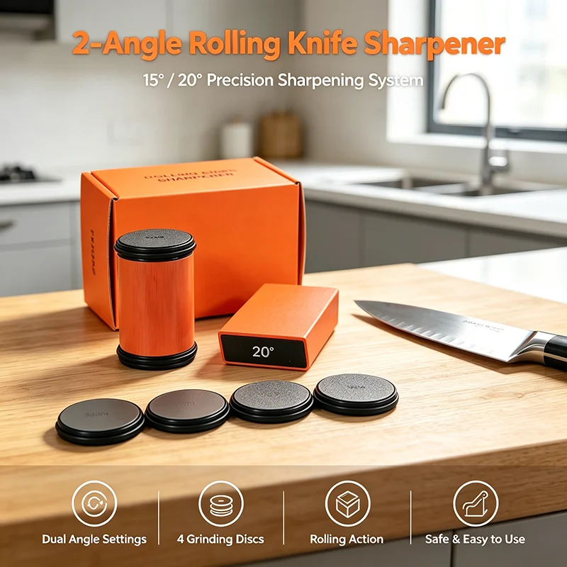 15/20° Rolling Knife Sharpener Set Diamond Grinding Disc Jade Fine Sharpening Nonslip Base Kitchen Sharpening System Storage Box