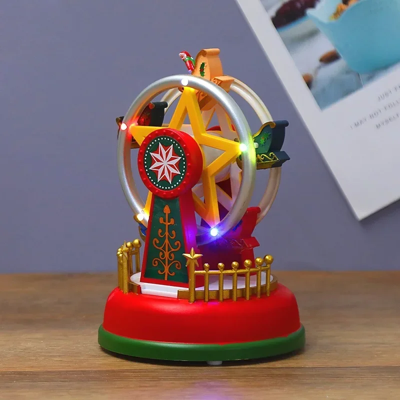 Christmas Decoration Village Glowing Music House Carousel Ferris Wheel Xmas Tree Children Room Party Decor Ornament Kid Gifts