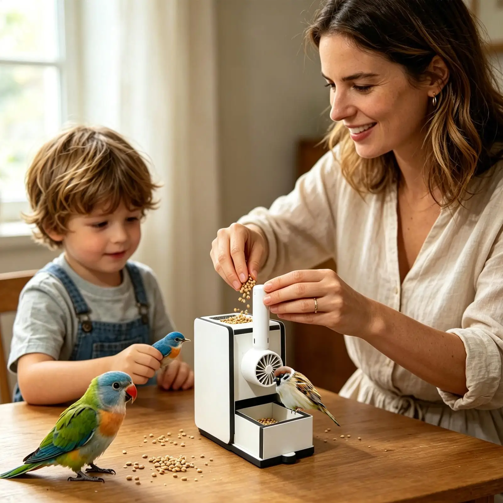 Bird Feed Sheller Grain Splitter Millet Husk Separator Wooden Hand Fan Screening Machine for Bird Care Shops Bird Food Cleaning