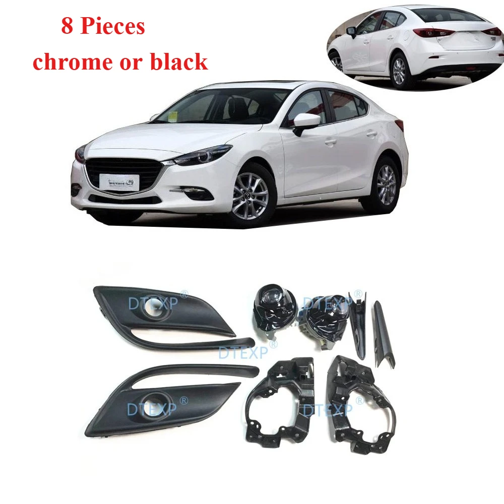 

8 Pieces Kit LED Fog Lamp Cover Kit for Mazda 3 Fog Light for Axela 2017-2019 with Light Support Warning Lights Chrome or Black