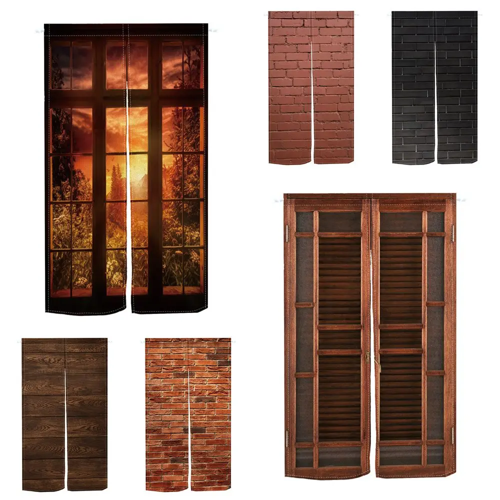 

Японская винтажная занавеска с узором под кирпичную кладку, льняная, для кухни, спальни, коридора, японская входная полузанавеска-декор