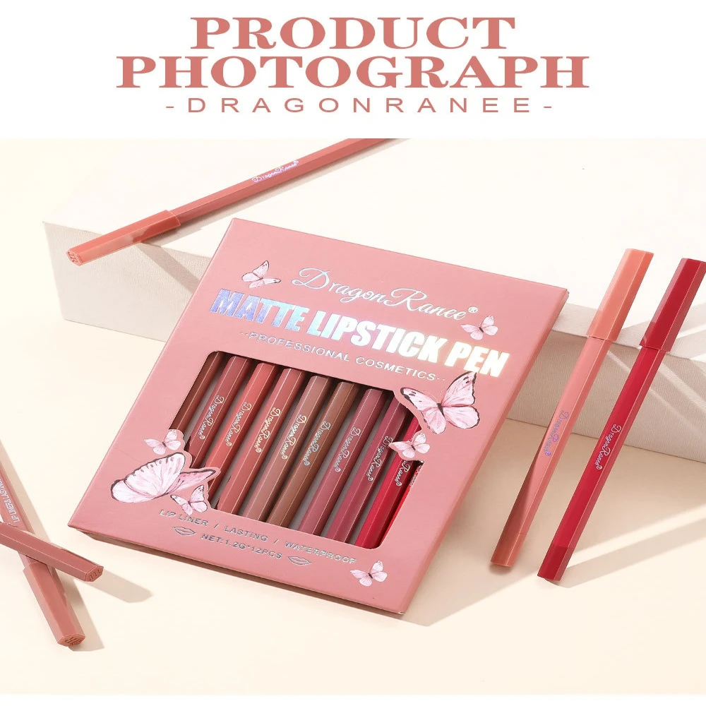 12色マットリップライナーセット ベルベット仕上げ 長持ち 防水ペンシル プロ仕様リップ輪郭キット フルコレクション