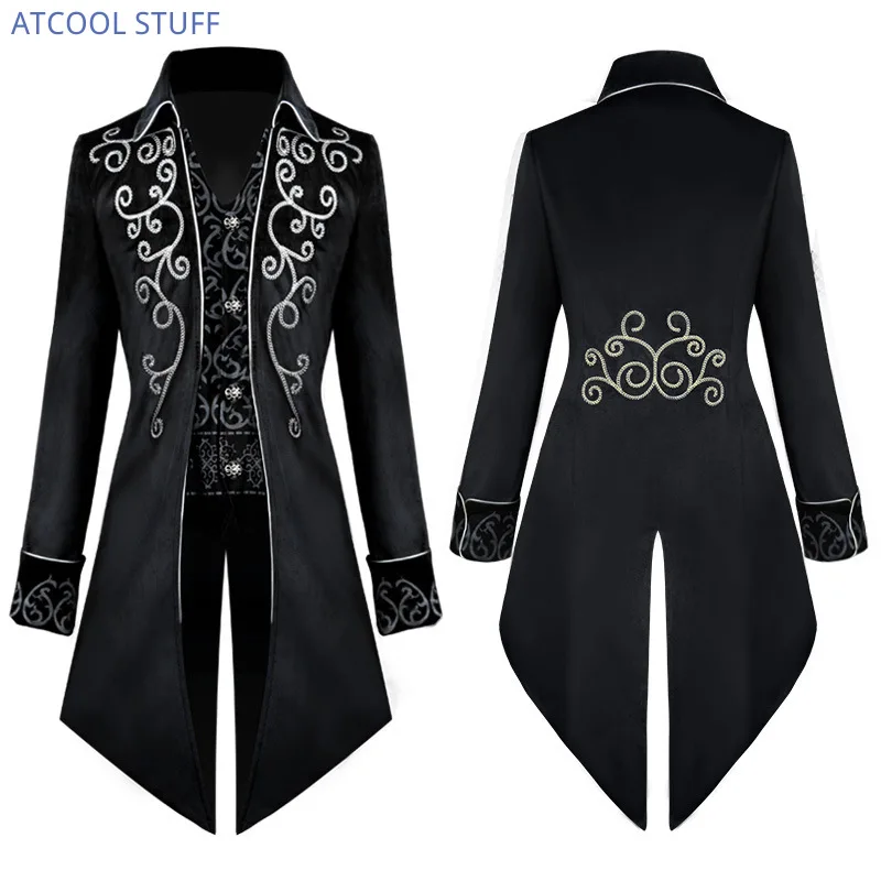 Steampunk Medieval Cosplay Costumes Men Vintage Velvet Turn Down Collar TailCoat Jacket Victorian Larp Viking Cosplay Jacket