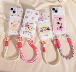 Cute Animals Wallet Phone Case For iPhone 15 Case iPhone 11 13 12 14 16 Pro Max 7 8 Plus XR XS SE Card Holder Bag Lanyard Cover