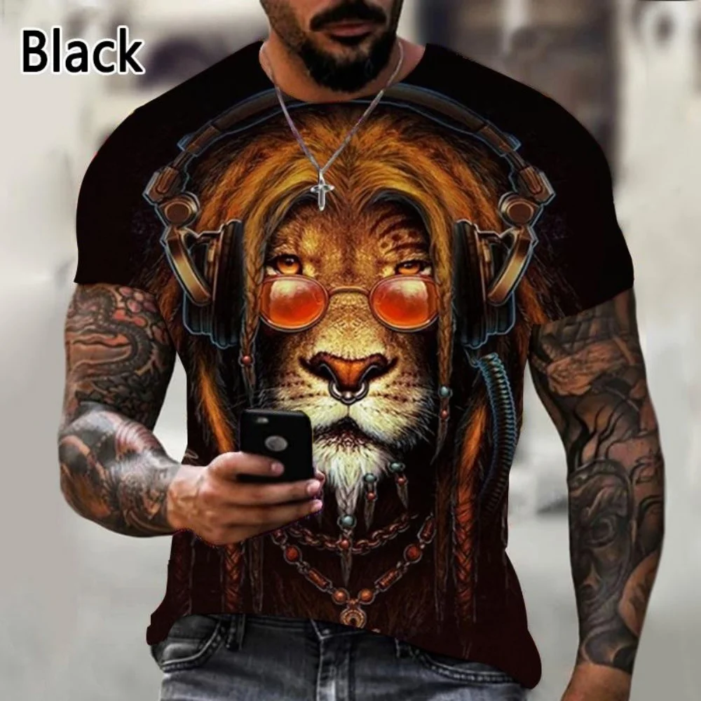 Summer Men T-Shirt Fashion Lion 3D Printed Tops Tees Casual Loose Funny Shirt Short Sleeve Gym Tshirt Animal Pattern Man T Shirt