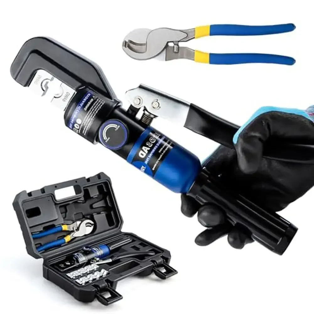 

Hydraulic Crimping Tool Cable Cutter Lug Crimper 8 US TON 12-00 2/0 Electrical Terminal Wires Handle Return Spring Design