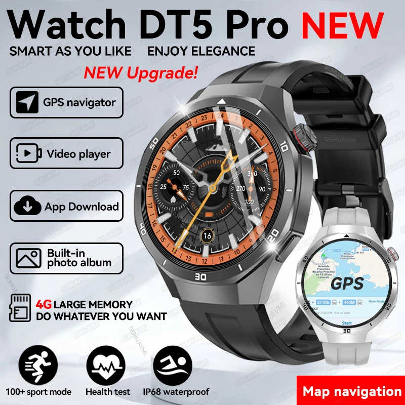 

2025 Новые DT Watch5 Модернизированные Ультрабольшие 4 ГБ памяти Смарт-часы Мужчины GPS Карта MP3/MP4 Плеер Bluetooth Вызов Спортивные Модные Смарт-часы