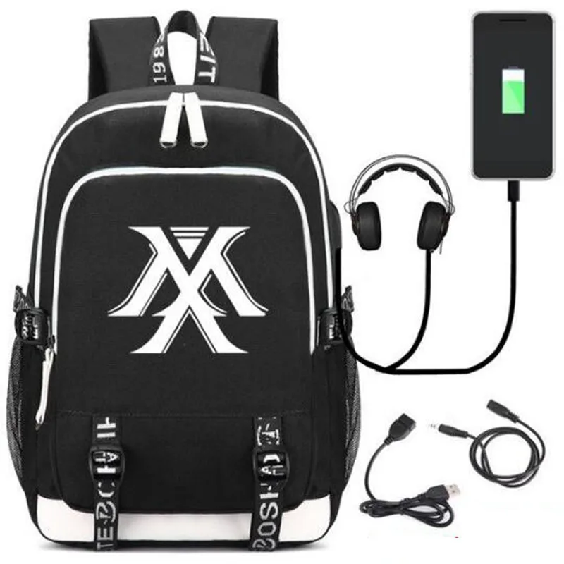 

Monsta X Rucksack Backpack Bag w/USB Fashion Port/ Lock Headphone inter Teenagers Student School travel Laptop Bag