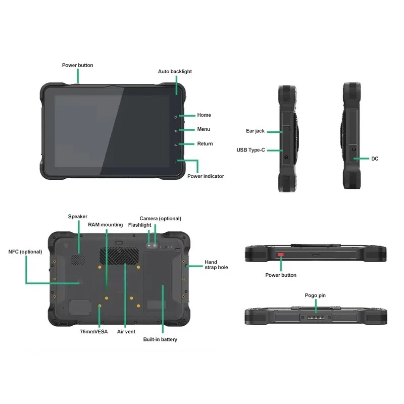 10.1 Inch Octa-core IP67 BT WiFi Rugged Vehicle Tablet PC with 4CH AHD Camera ADAS/DMS Functions for Fleet Management