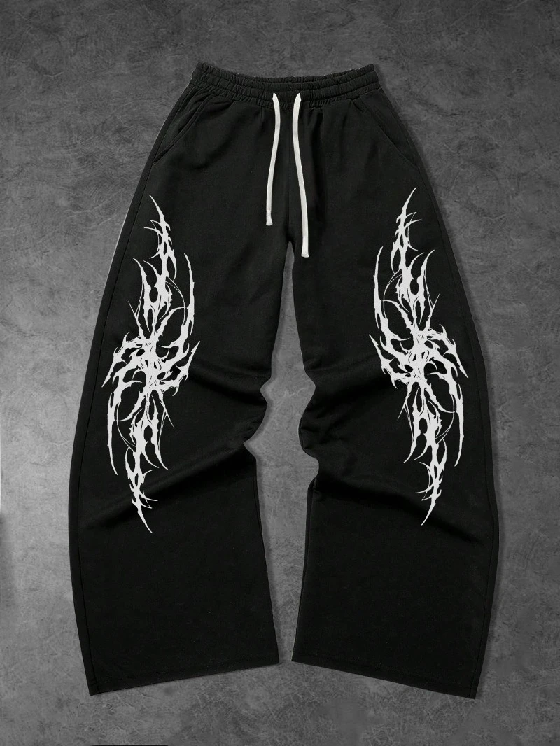 

Trendy and Fashionable Thorn Print Design for Men's Autumn and Winter Warm and Casual Sports Running Pants Straight Leg Pants