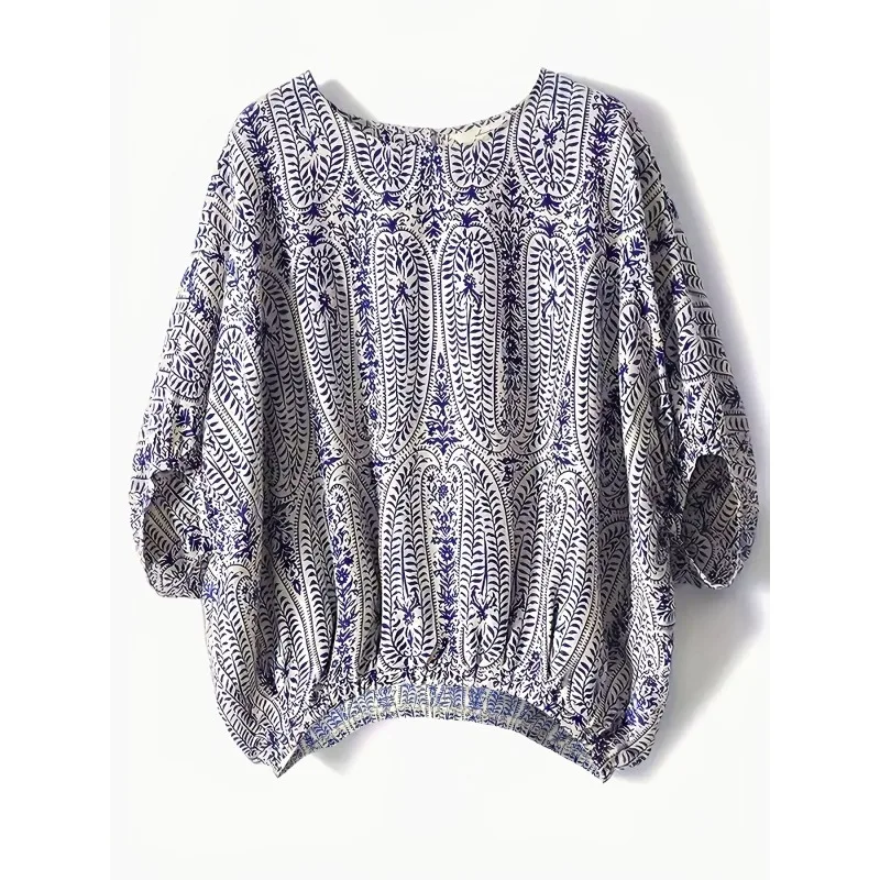 Plus Size 1XL-5XL Camicette eleganti a maniche lunghe moda donna Camicette da donna con stampa fasciatura con fiocco vintage Top da donna da ufficio